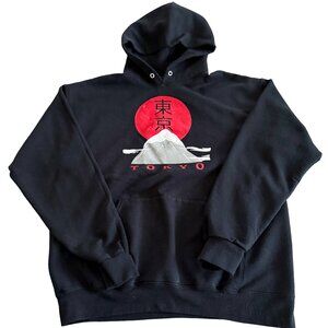 Bowery Supply Co Men’s  Large Pullover Hoodie Sweatshirt Tokyo Print Black
